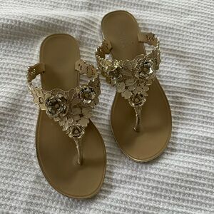 Women’s size 8 Badgley Mischka Bali Jelly Gold Floral Sandals